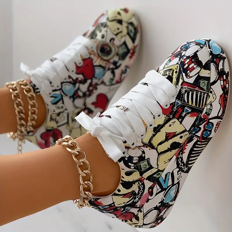 Veronika Sapatilhas de Design Grafítico com Amortecimento