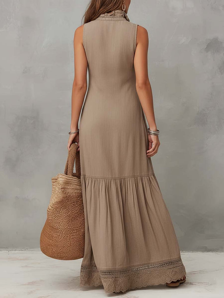 Claudia | Vestido comprido de algodão fluído sem mangas, em tom areia