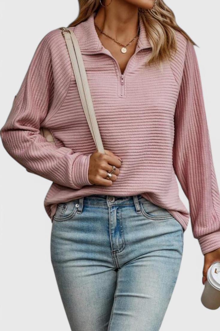 Helene Camisola de gola em V com fecho de correr e manga comprida