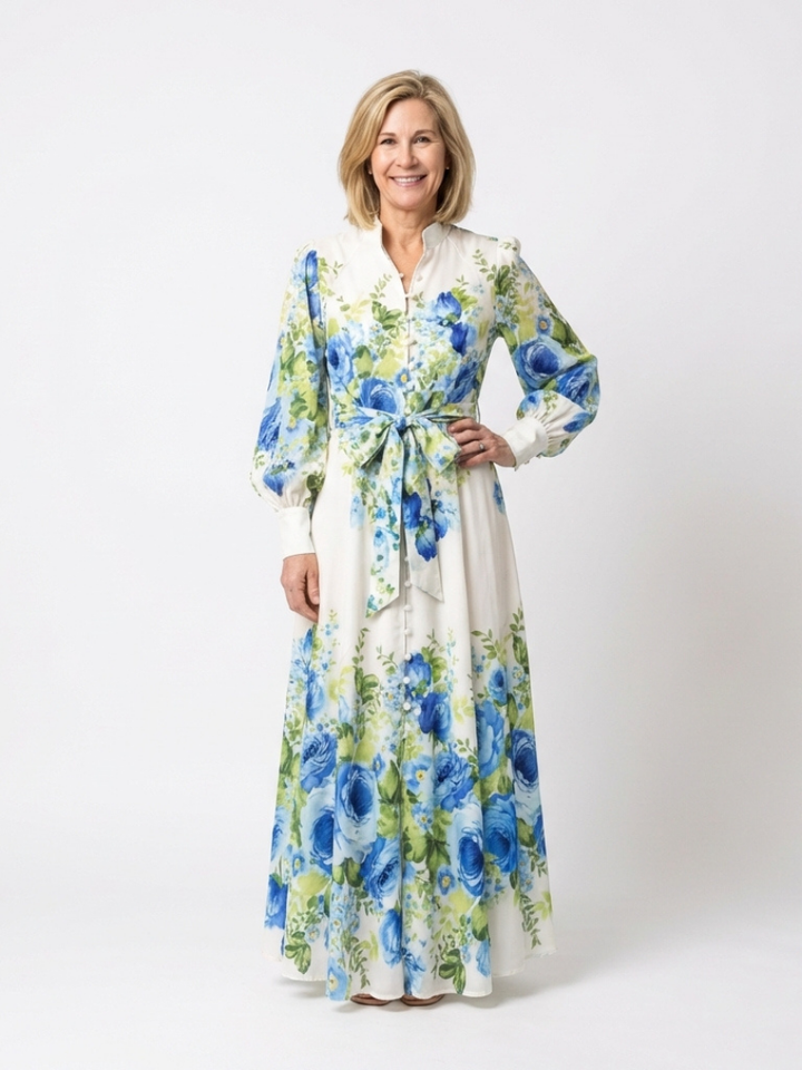 Harper | Vestido Maxi Floral de Manga Comprida com Botões Frontais