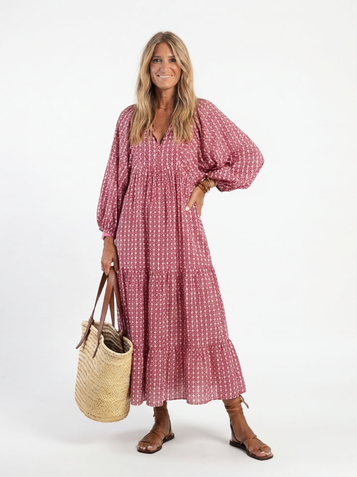 Arlette | Vestido Midi de Manga Comprida com Padrão Geométrico