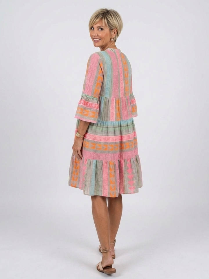 Maelle | Vestido Midi com Decote em V e Camadas, com Padrão Geométrico