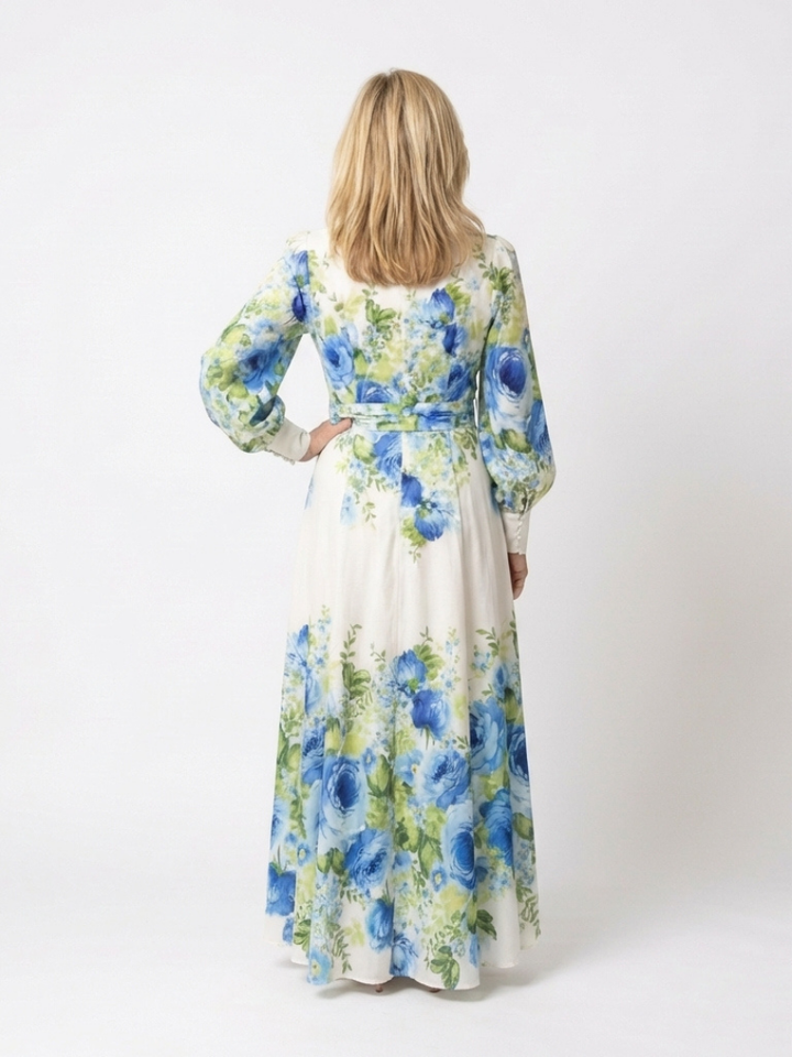 Harper | Vestido Maxi Floral de Manga Comprida com Botões Frontais