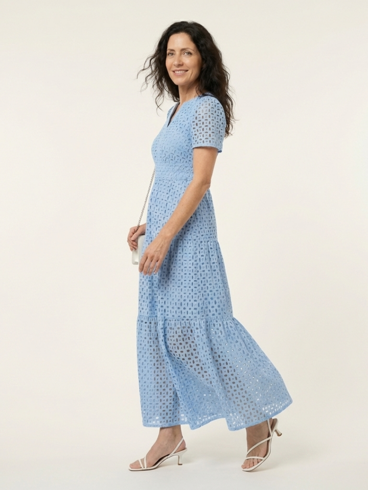 Brielle | Vestido Midi em Camadas com Decote em V e Manga Curta