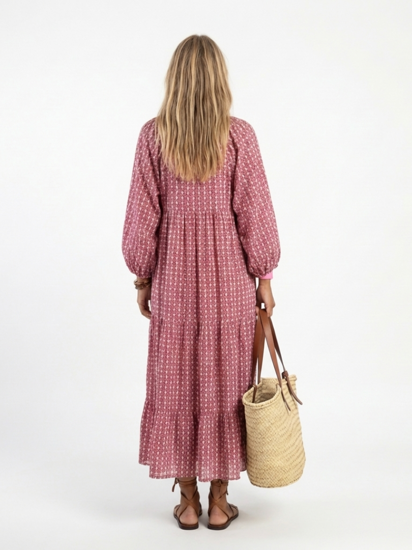 Arlette | Vestido Midi de Manga Comprida com Padrão Geométrico
