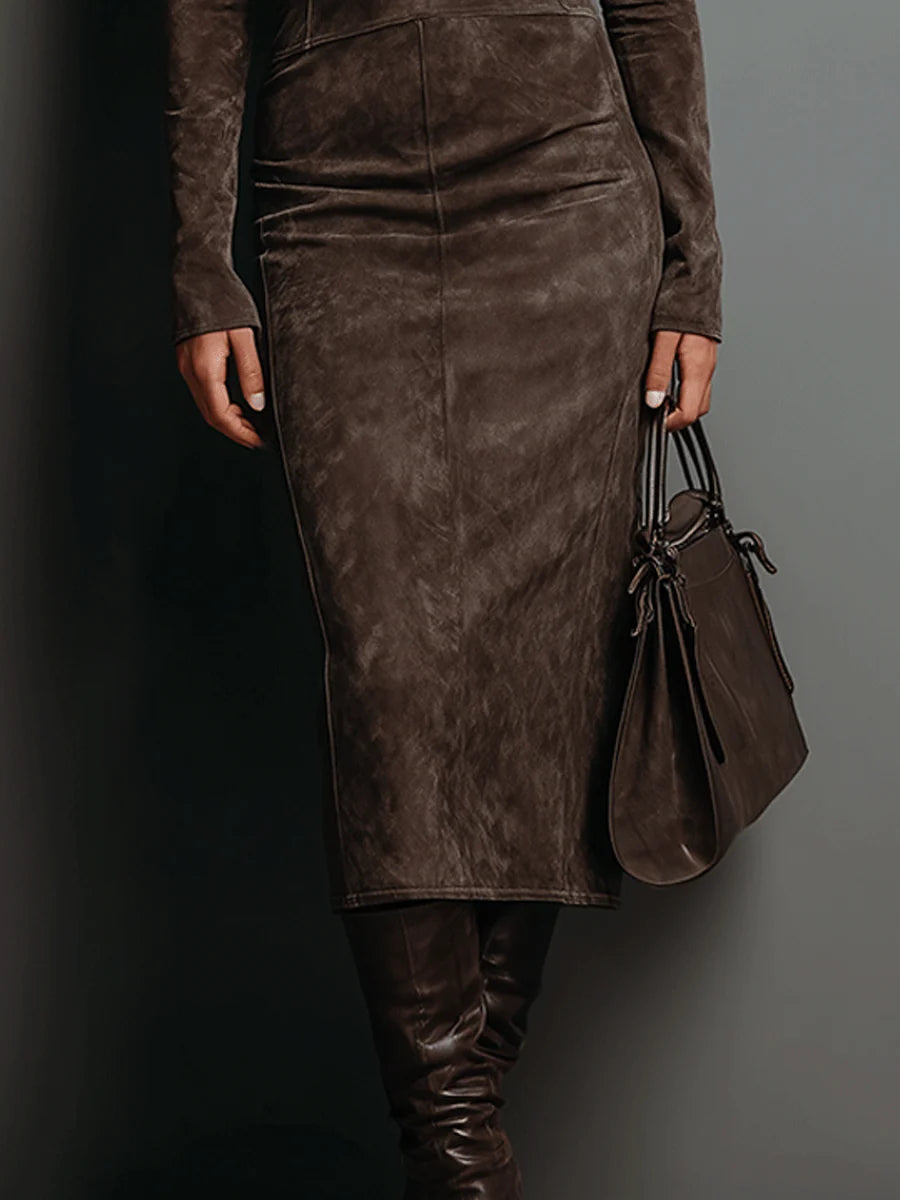 Lorena | Vestido midi comprido castanho