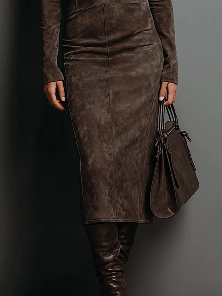 Lorena | Vestido midi comprido castanho