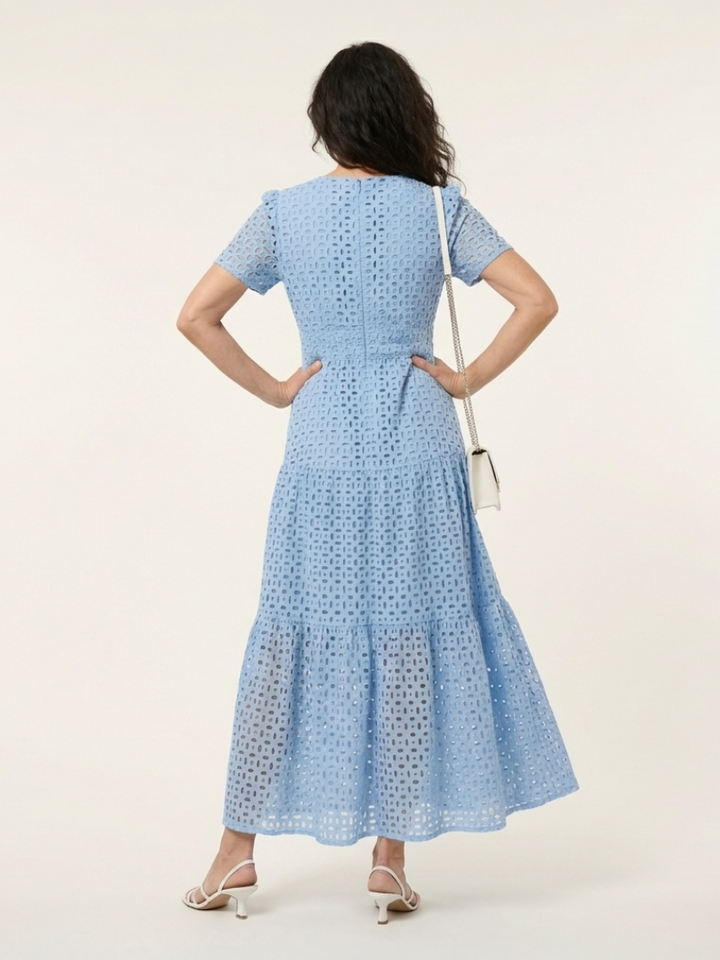 Brielle | Vestido Midi em Camadas com Decote em V e Manga Curta