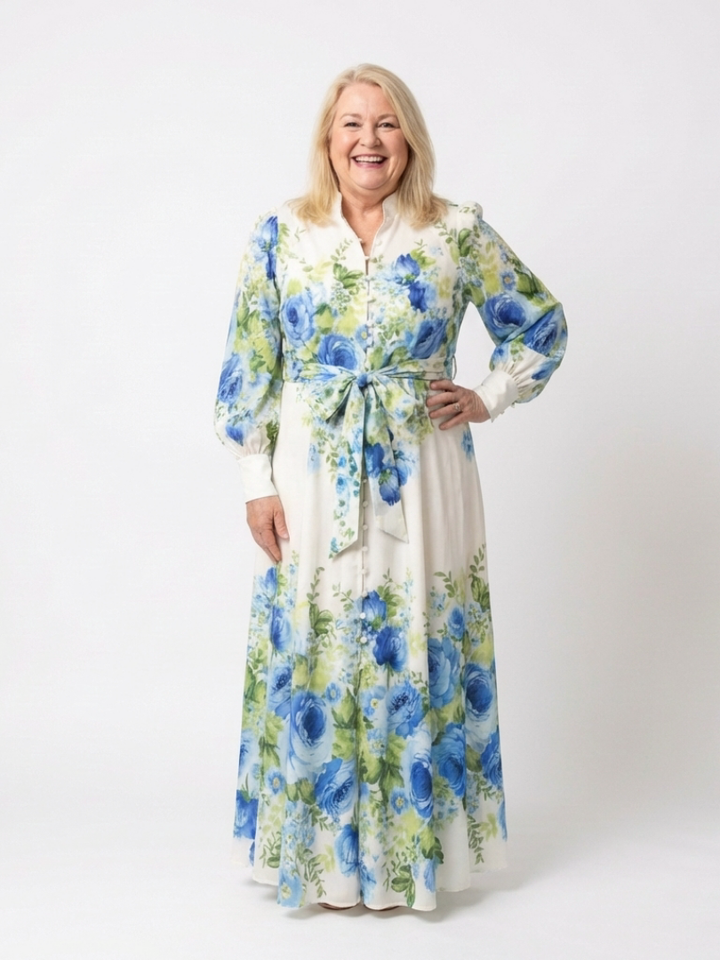 Harper | Vestido Maxi Floral de Manga Comprida com Botões Frontais