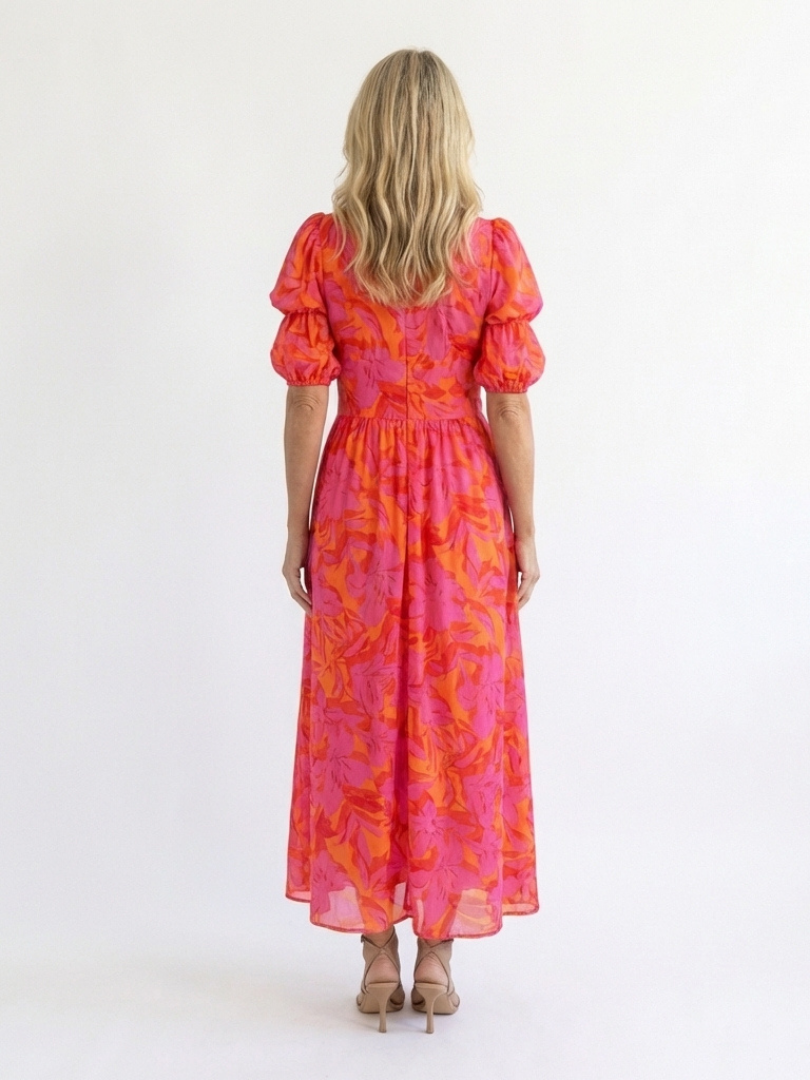 Willow | Vestido Midi com Manga Balão e Decote em V Floral