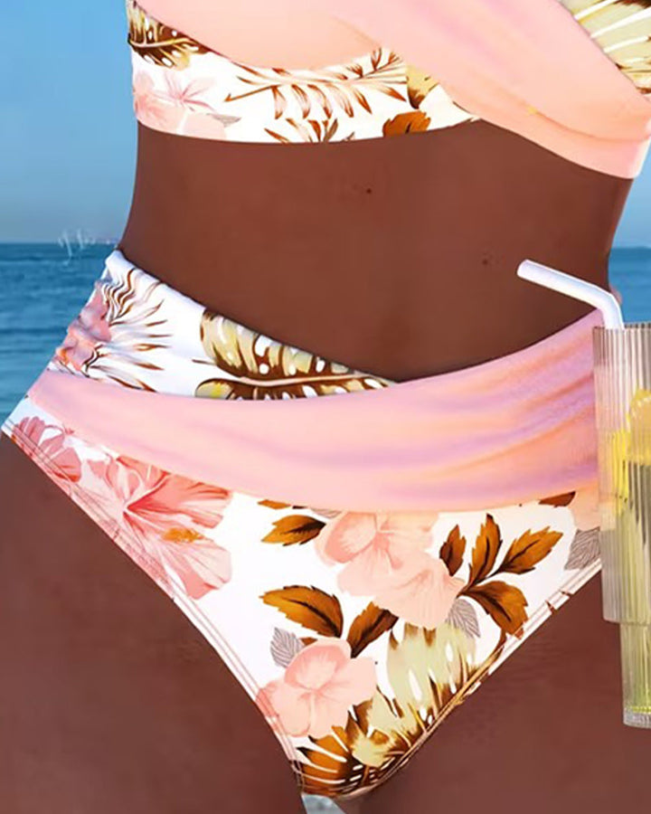 Biquíni com estampado floral contrastante e abertura