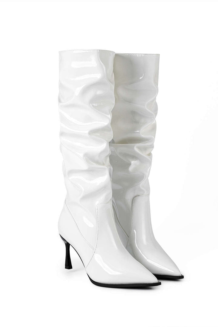 Botas de Cuero Sintético con Pliegues y Punta Afila