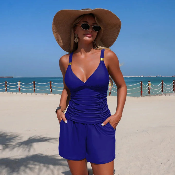 Harper | Conjunto de tankini drapeado com bolsos
