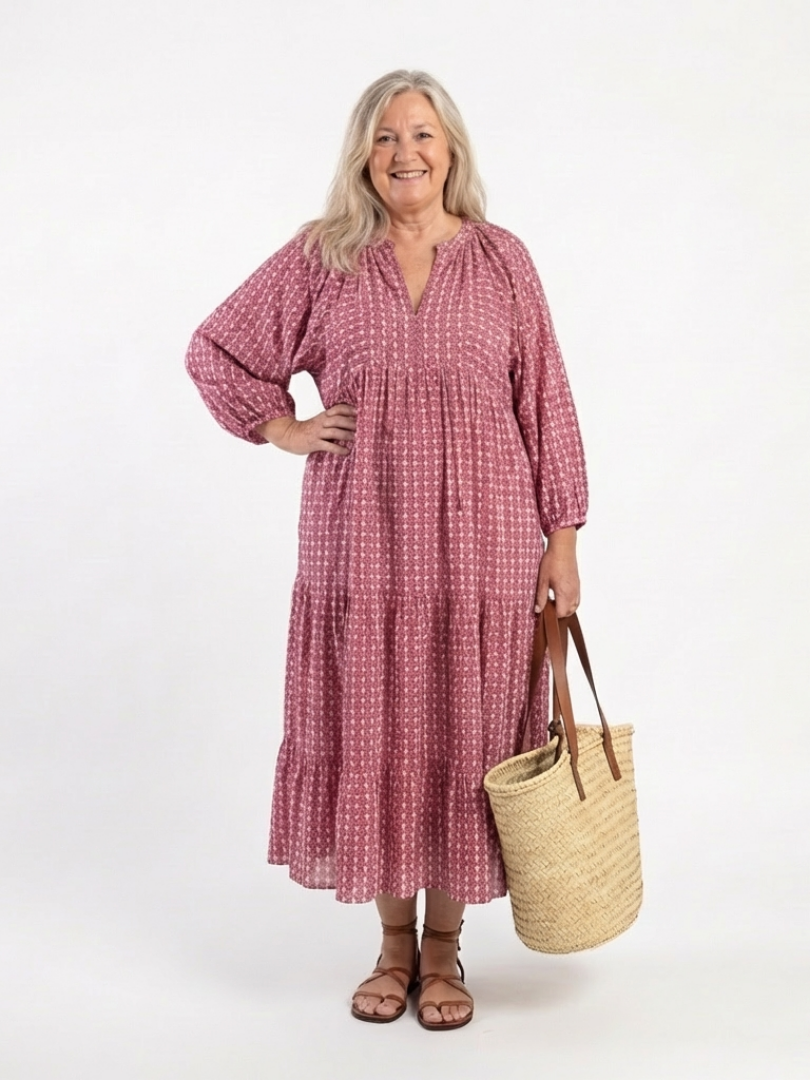 Arlette | Vestido Midi de Manga Comprida com Padrão Geométrico