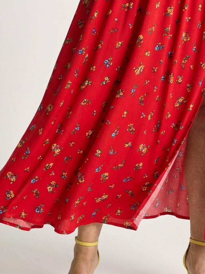 Delphine | Vestido Midi Floral com Mangas Bufantes e Decote Quadrado