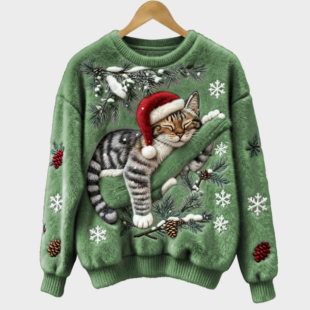 suéter navideño con un gato