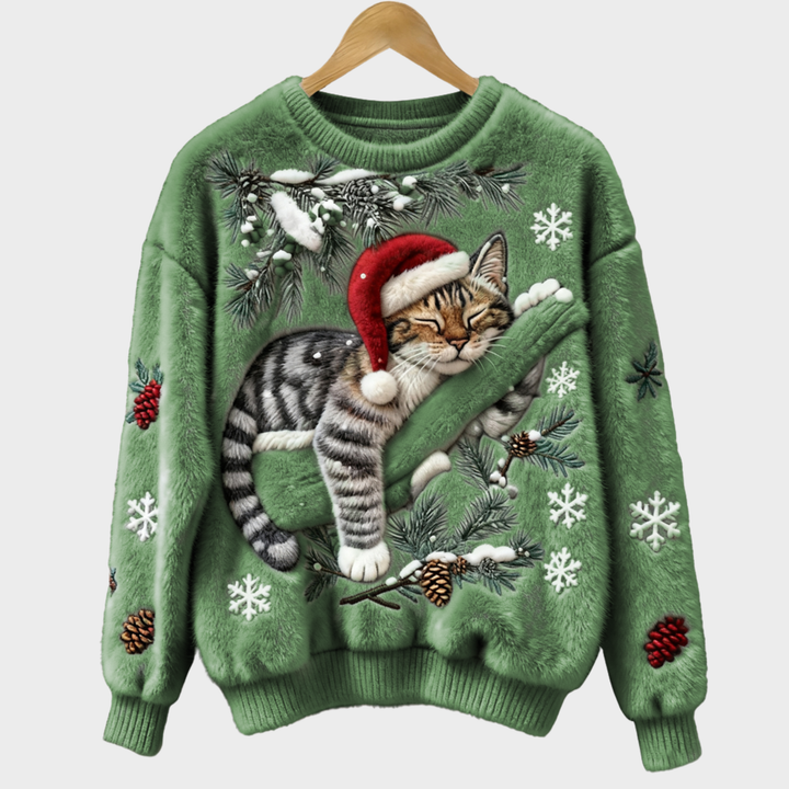 suéter navideño con un gato