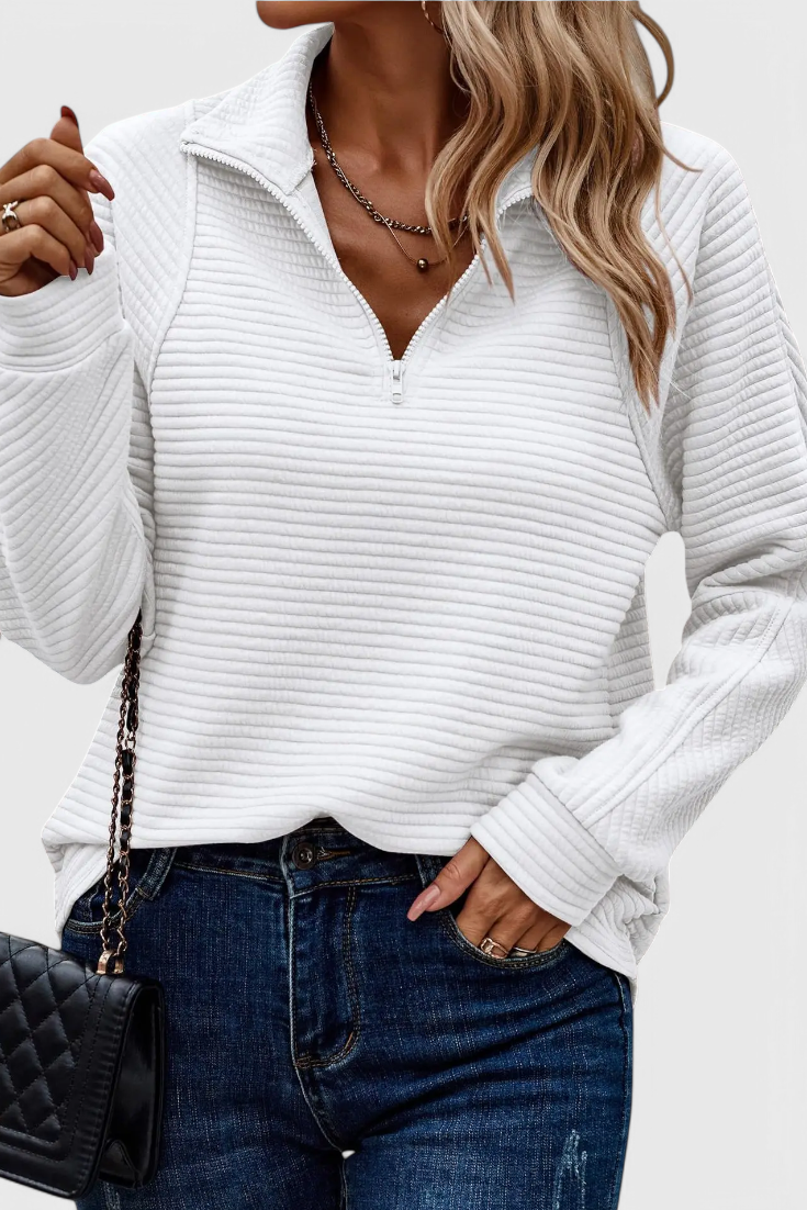 Helene Camisola de gola em V com fecho de correr e manga comprida