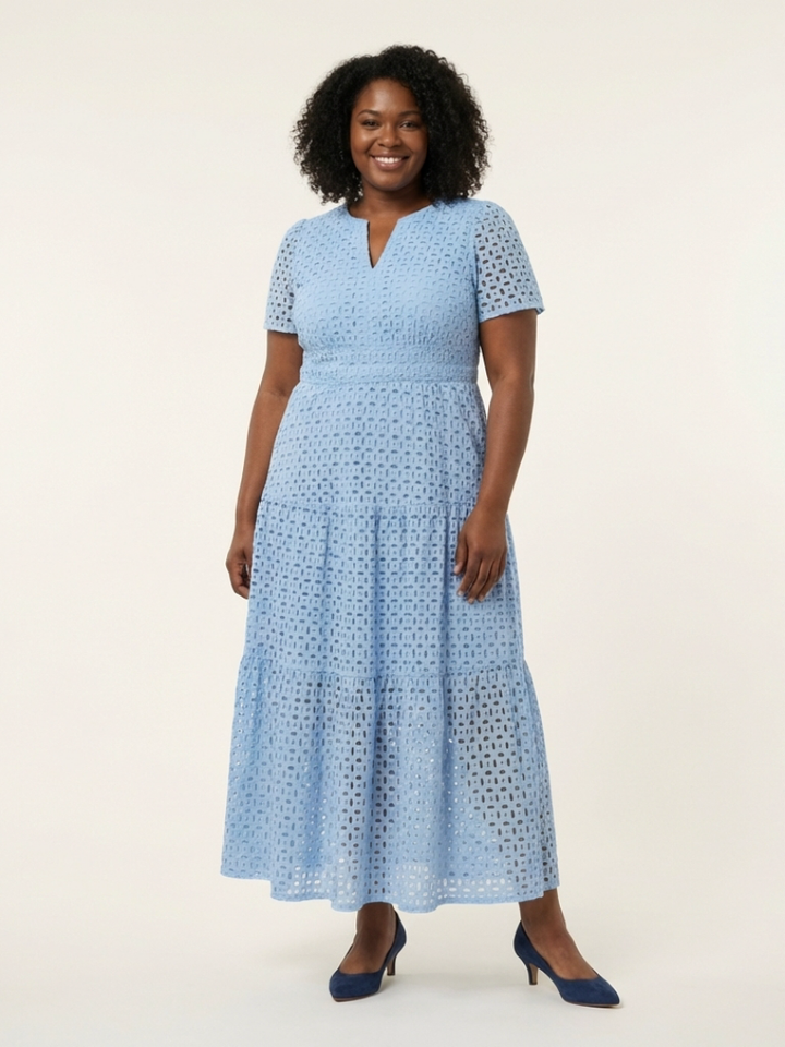 Brielle | Vestido Midi em Camadas com Decote em V e Manga Curta