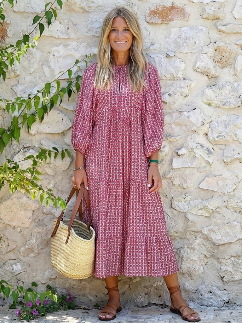 Arlette | Vestido Midi de Manga Comprida com Padrão Geométrico