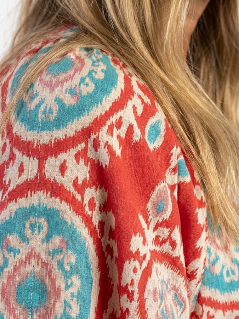Zaria | Vestido Midi de Manga Curta com Decote em V e Estampado Paisley