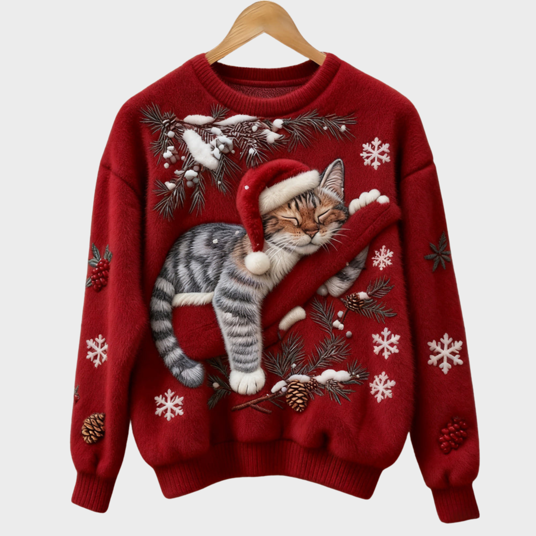 suéter navideño con un gato