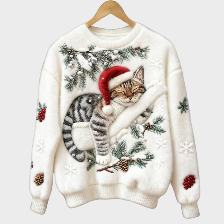 suéter navideño con un gato