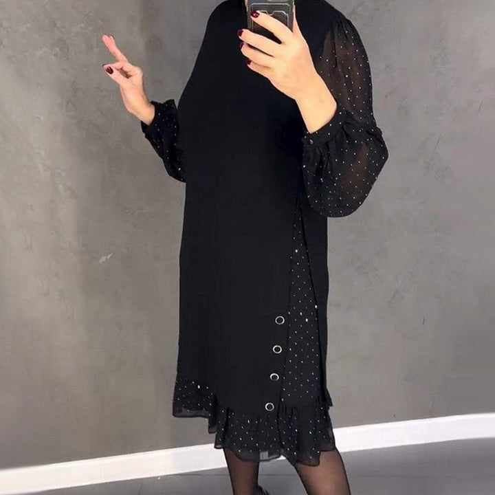Estela | Vestido Elegante com Cristais e Decote Redondo