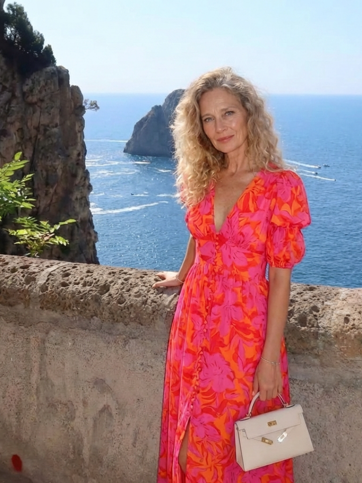 Willow | Vestido Midi com Manga Balão e Decote em V Floral