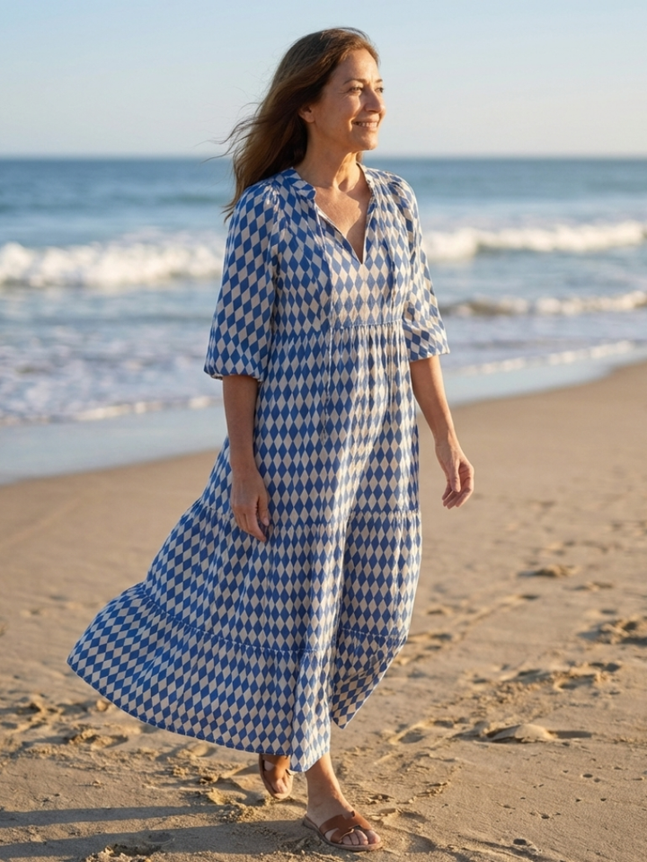 Elodie | Vestido Midi com Camadas e Estampado de Diamantes