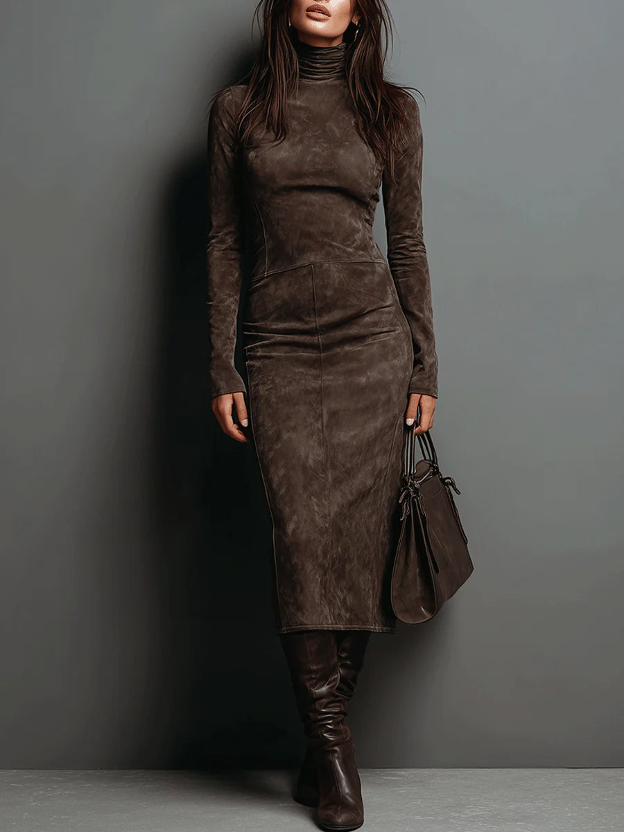 Lorena | Vestido midi comprido castanho