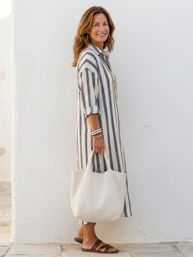 Naomi | Vestido Midi com Camisa de Manga Comprida às Riscas