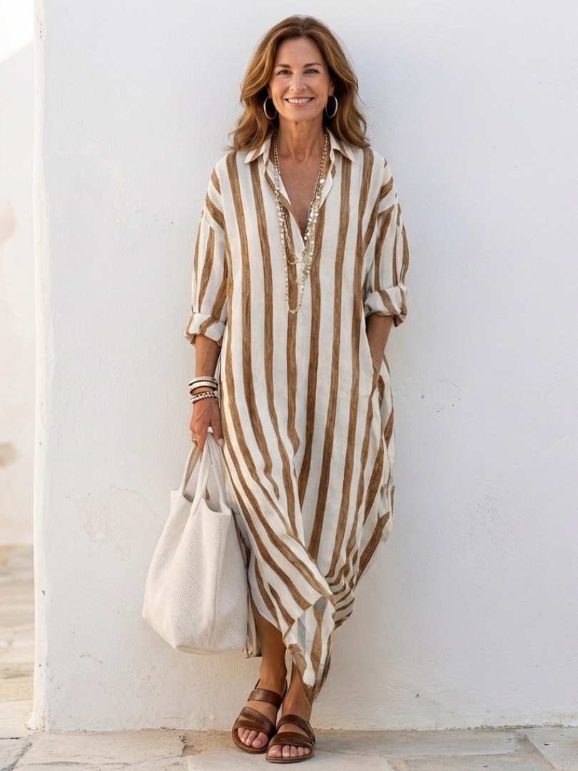 Naomi | Vestido Midi com Camisa de Manga Comprida às Riscas