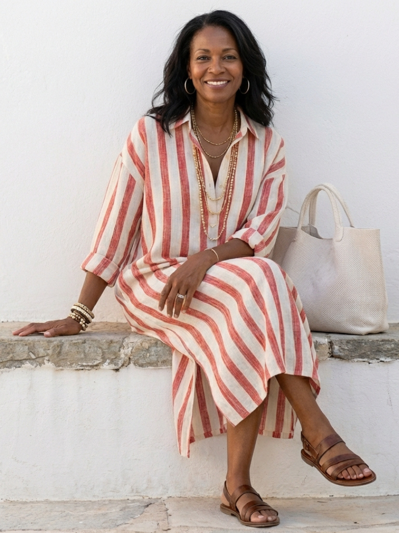 Naomi | Vestido Midi com Camisa de Manga Comprida às Riscas