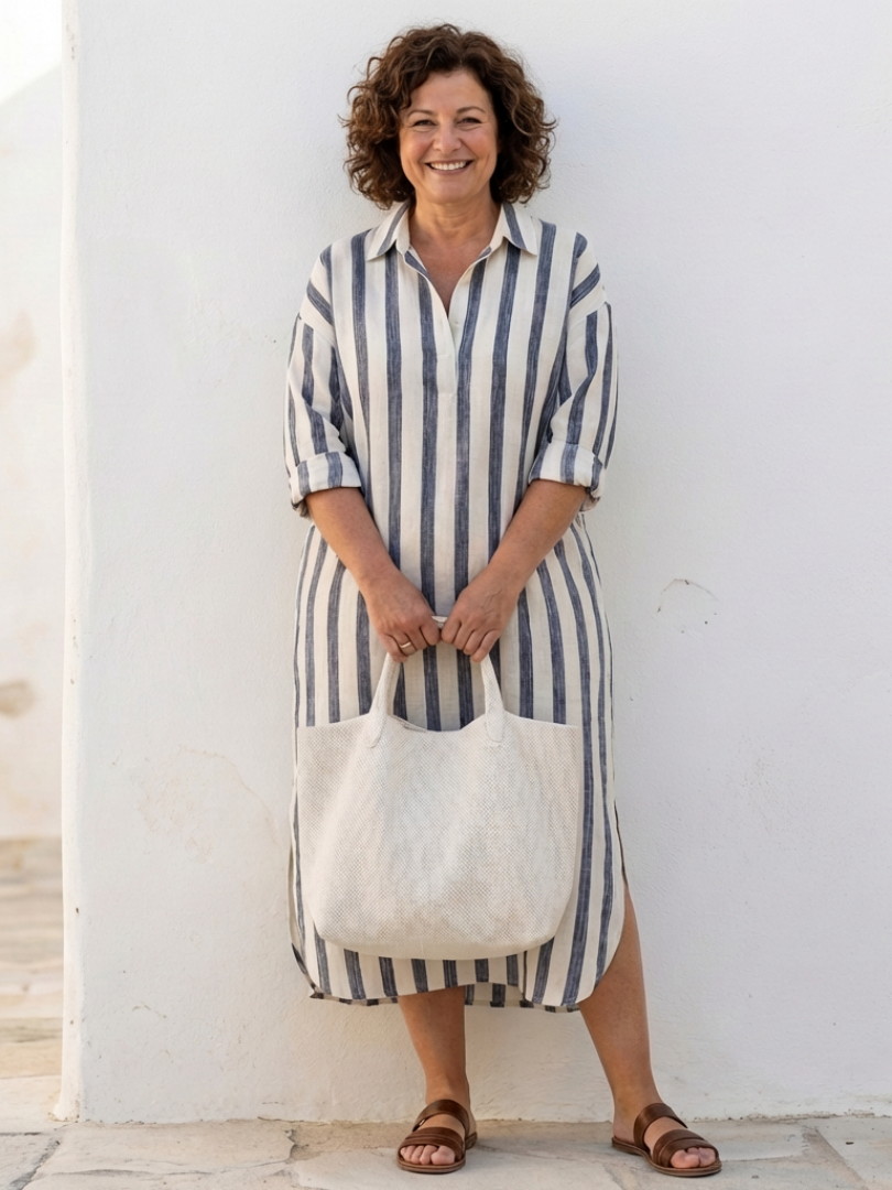 Naomi | Vestido Midi com Camisa de Manga Comprida às Riscas
