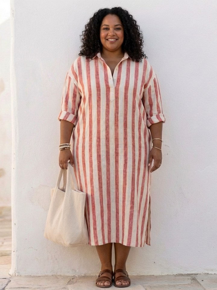 Naomi | Vestido Midi com Camisa de Manga Comprida às Riscas