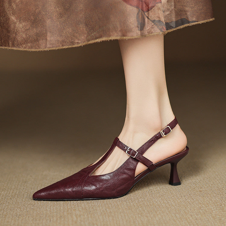 Sapatos de Salto Alto em Couro Preto Autêntico