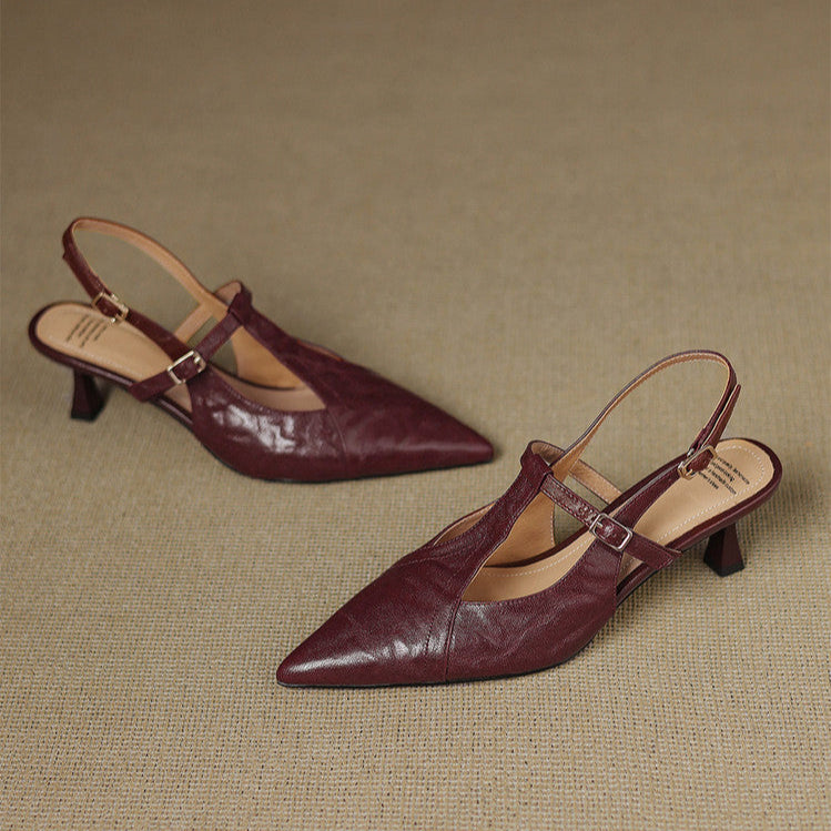 Sapatos de Salto Alto em Couro Preto Autêntico