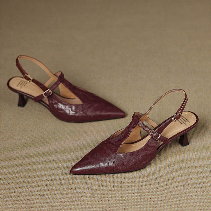 Sapatos de Salto Alto em Couro Preto Autêntico