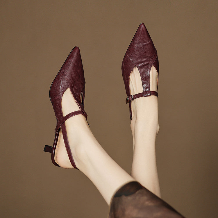 Sapatos de Salto Alto em Couro Preto Autêntico