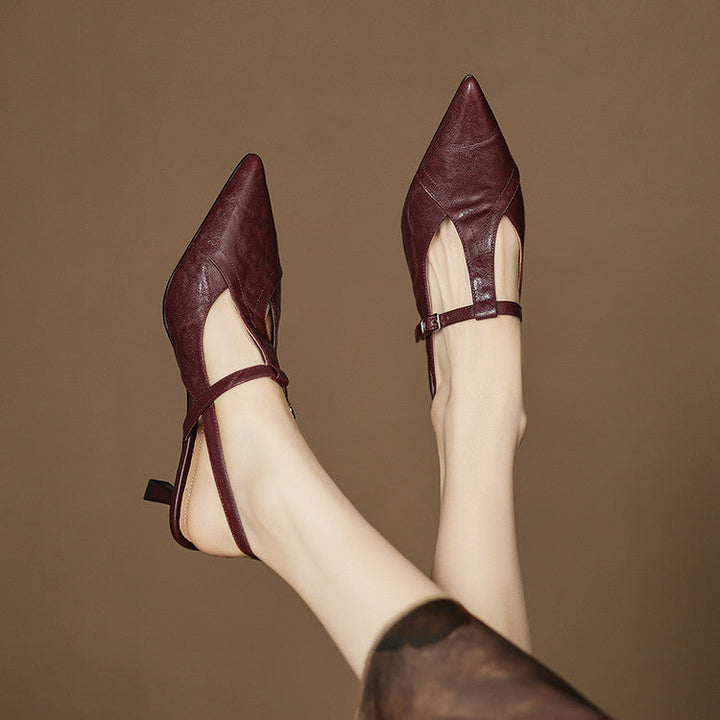 Sapatos de Salto Alto em Couro Preto Autêntico