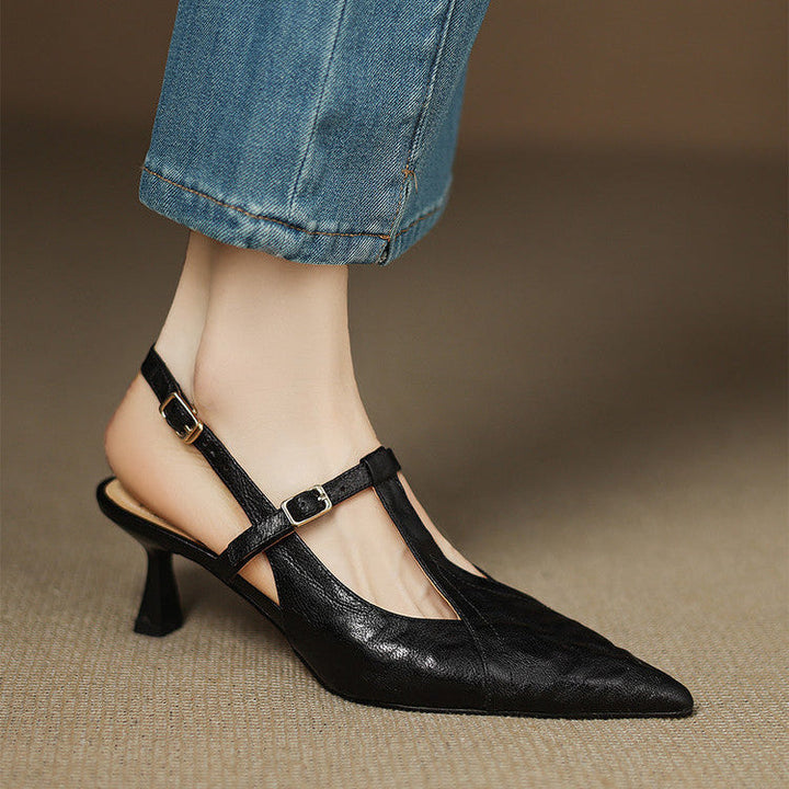 Sapatos de Salto Alto em Couro Preto Autêntico