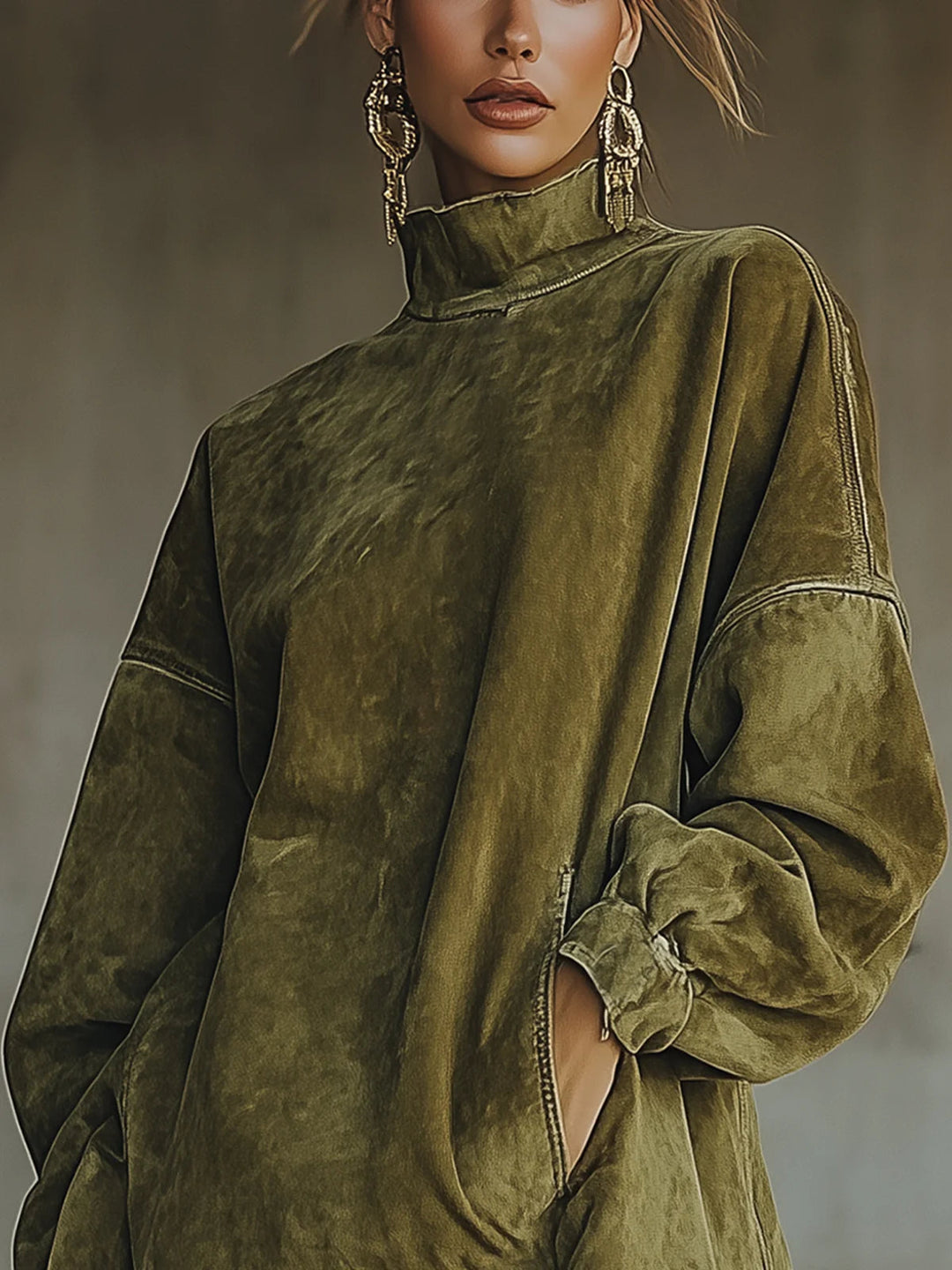 Gabriela | Vestido de ante con cuello alto y flecos