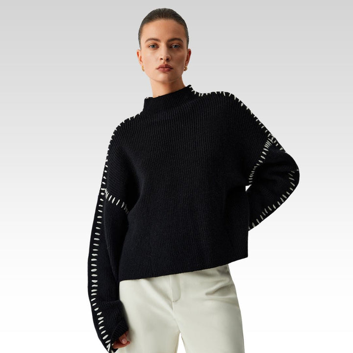 Alma | Suéter oversize de cuello alto en piqué con detalles