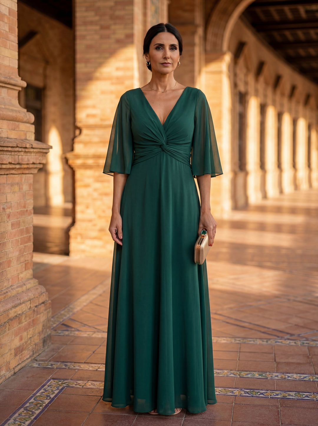 Lucía - Vestido de chiffon com decote em V