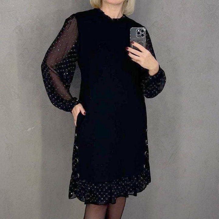 Estela | Vestido Elegante com Cristais e Decote Redondo