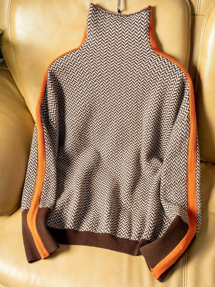 Beatriz | Suéter de cuello alto con rayas contrastantes llamativas
