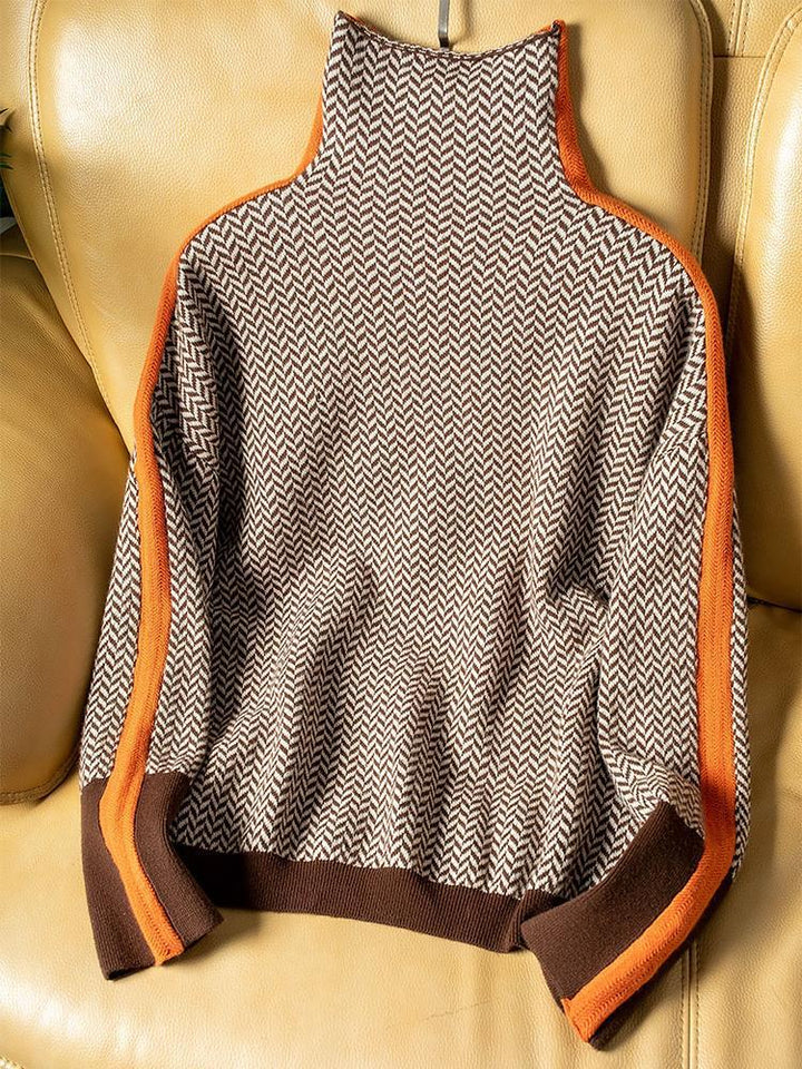 Beatriz | Suéter de cuello alto con rayas contrastantes llamativas