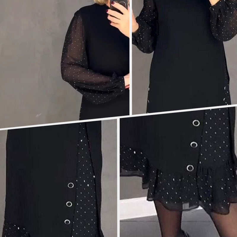 Estela | Vestido Elegante com Cristais e Decote Redondo