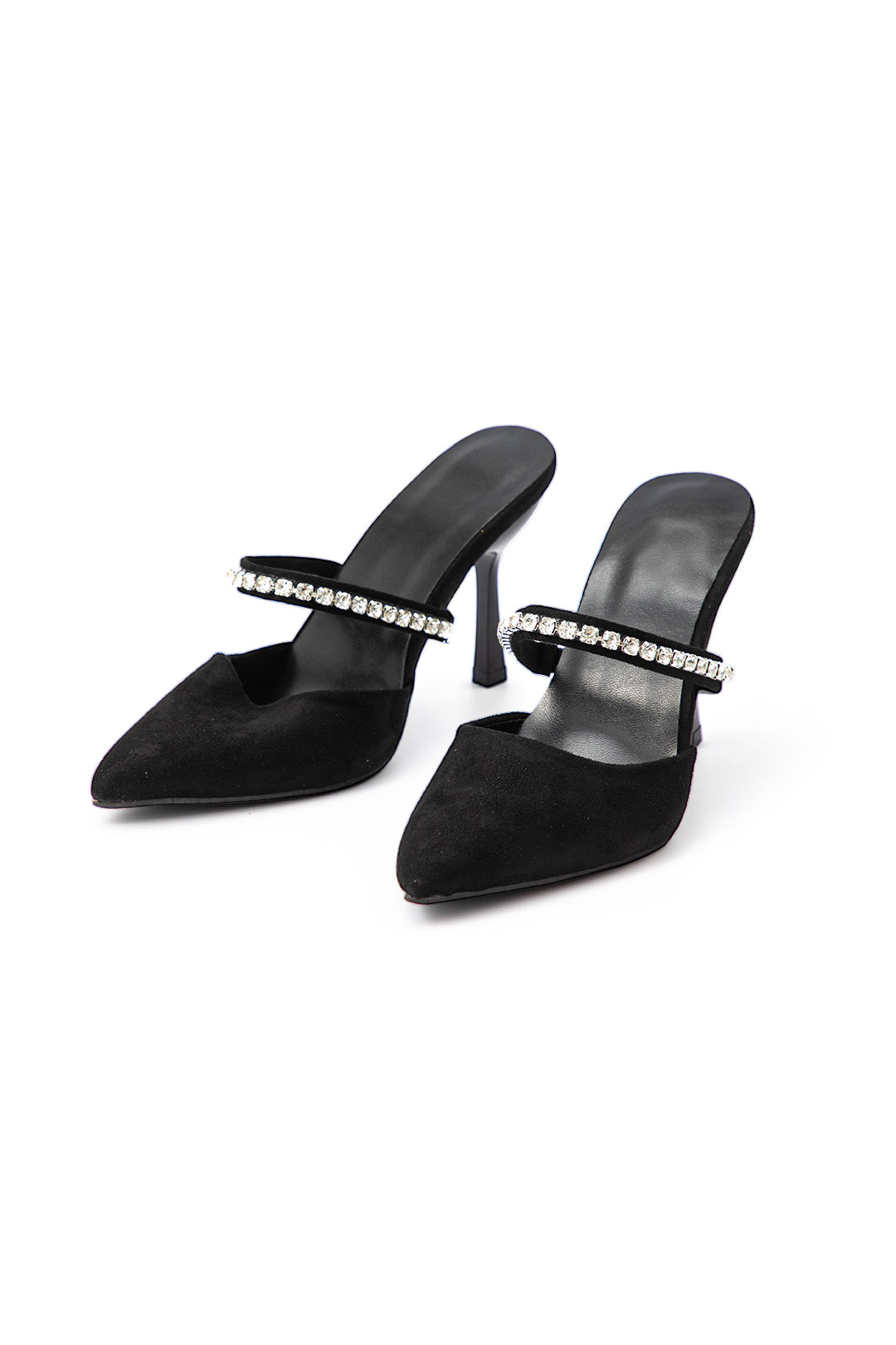 Sandalias de tacón alto con punta afilada adornadas con strass